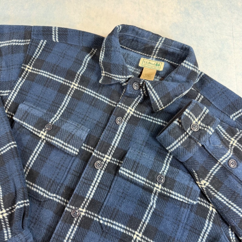 L.L. Bean Fleece Shirt Mens Small S Blue Plaid 273074 Button Down Shacket